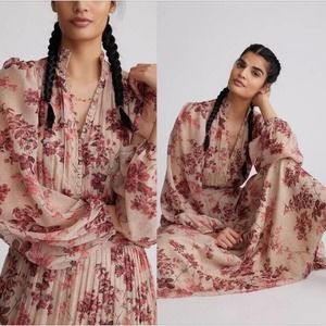 NWT Anthropologie Let Me Be Pink Floral Boho Maxi Dress $248 XS